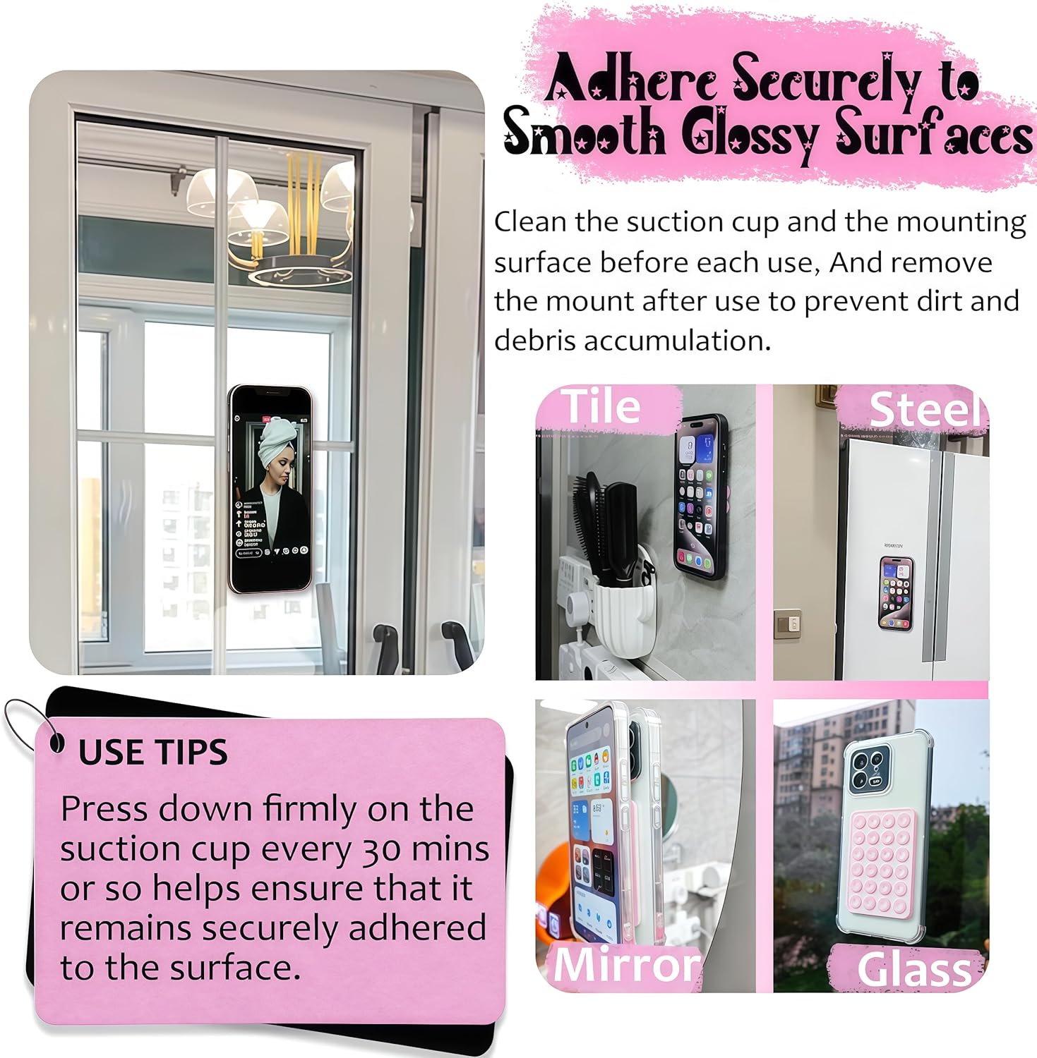 6-Pack Silicone Suction Phone Case - Strong Grip Holder for Selfies & TikTok, Hands-Free Sticky Phone Mount for iPhone & Android, Perfect 2.17" X 3.15" Size